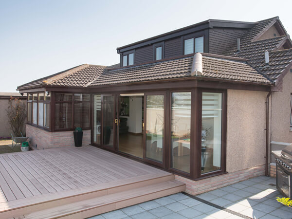 P Shaped Conservatory With Sliding Patio Doors